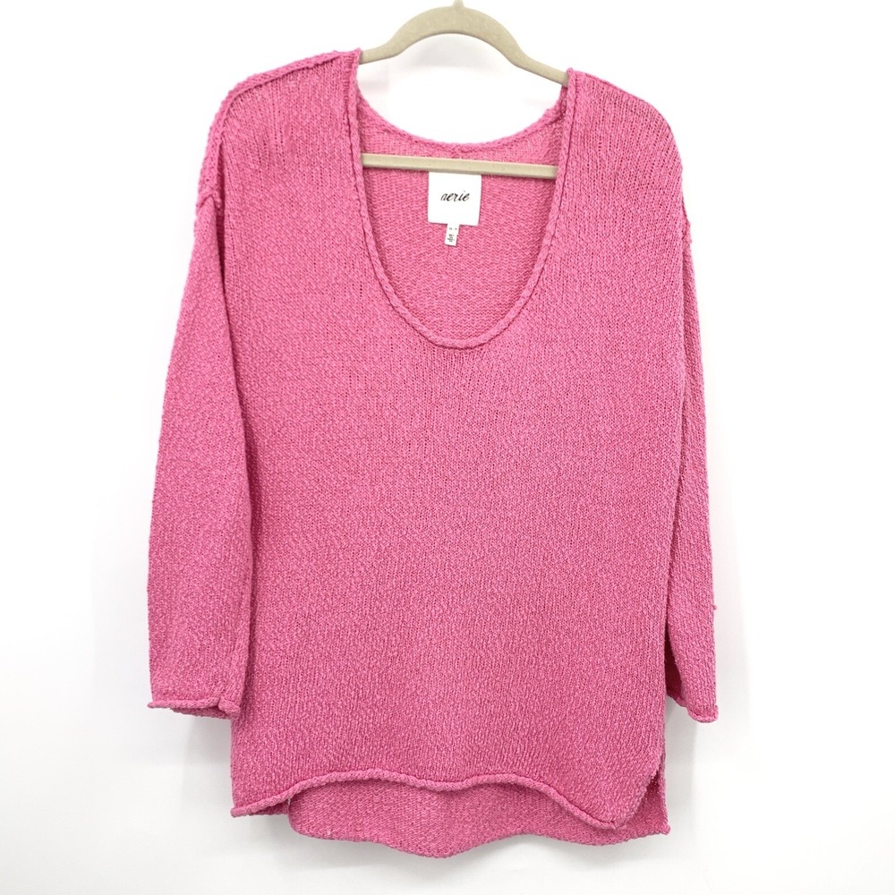Aerie American Eagle Women Size XS Sweater Tunic Oversized Top Pink Knit 3/4